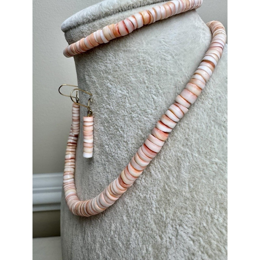 Vintage Spiny Oyster Heishi Shell Beaded Necklace Set Southwestern Pink Cowgirl - Picture 3 of 9